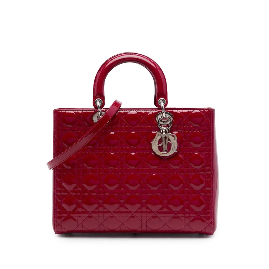 Dior Large Patent Cannage Lady Dior Red Leather Very good - Front View