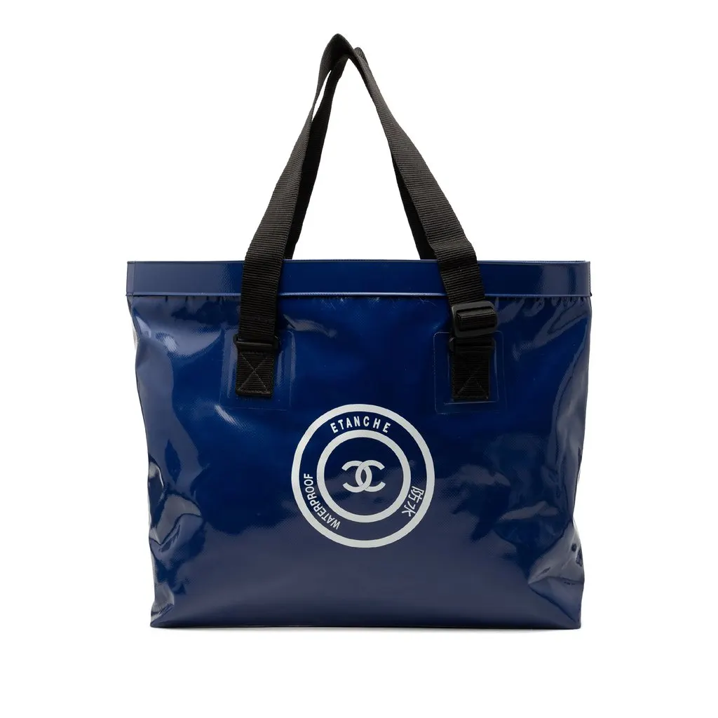 Chanel CC Vinyl Tote Blue Plastic Very good - Front View