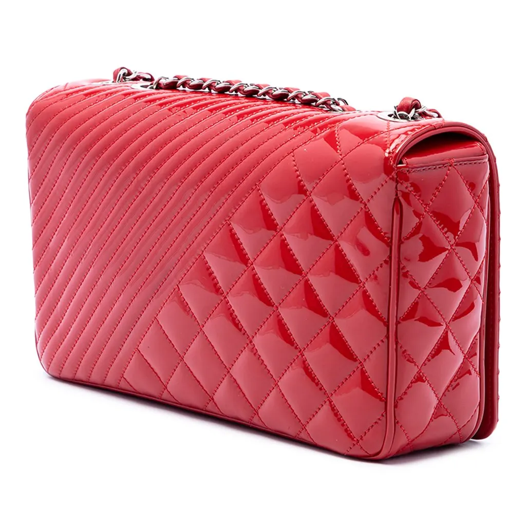Chanel Medium Patent Coco Boy Flap Red Leather Good - Back View