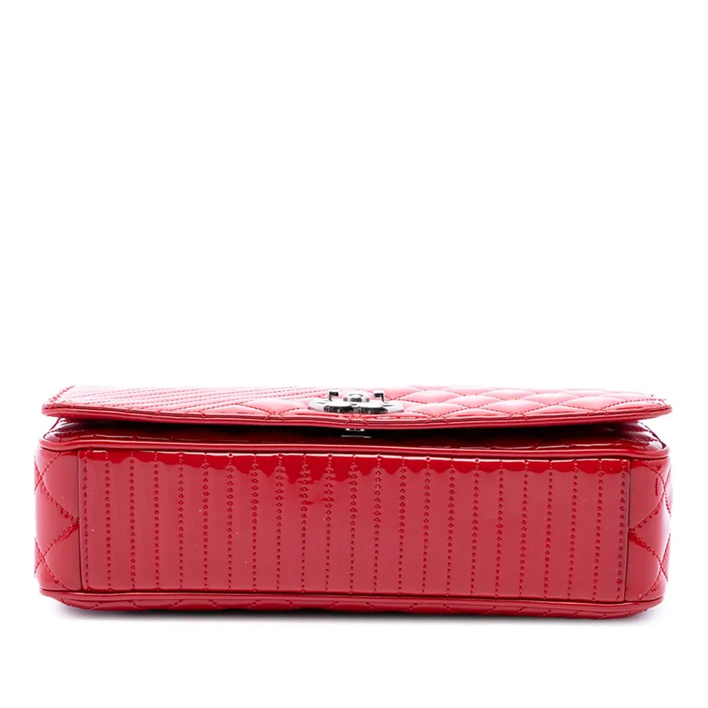 Chanel Medium Patent Coco Boy Flap Red Leather Good - Inside View