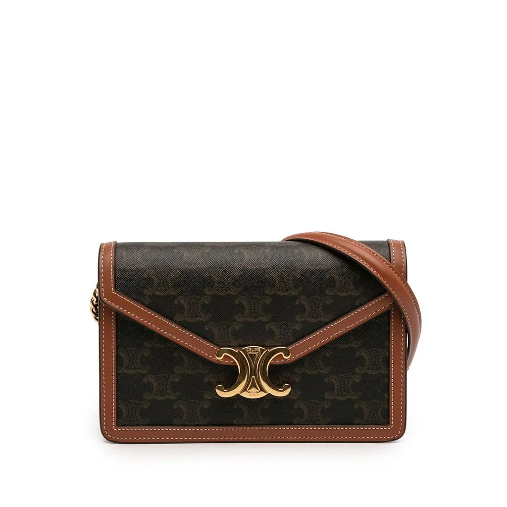 Celine Triomphe Coated Canvas Margo Wallet on Chain Brown Very good - Front View