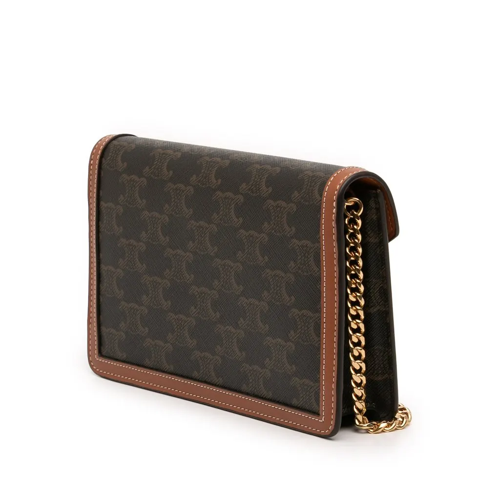 Celine Triomphe Coated Canvas Margo Wallet on Chain Brown Very good - Back View