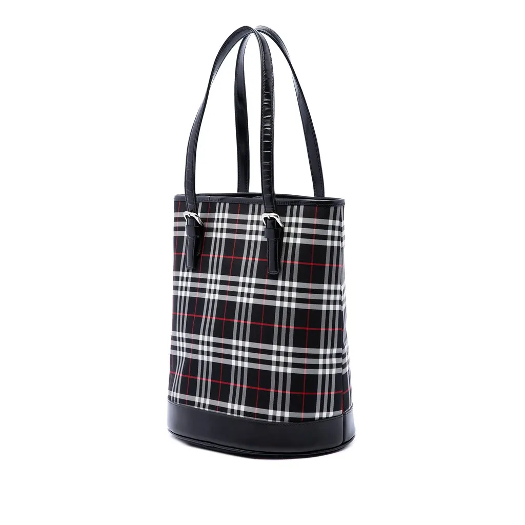 Burberry House Check Canvas Bucket Bag Black Canvas Very good - Back View