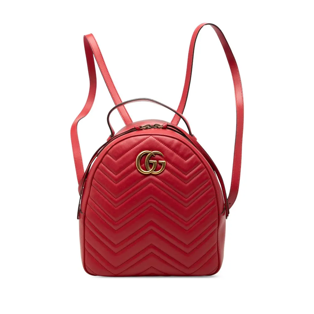 Gucci Small GG Marmont Matelasse Leather Backpack Red Leather Very good - Front View