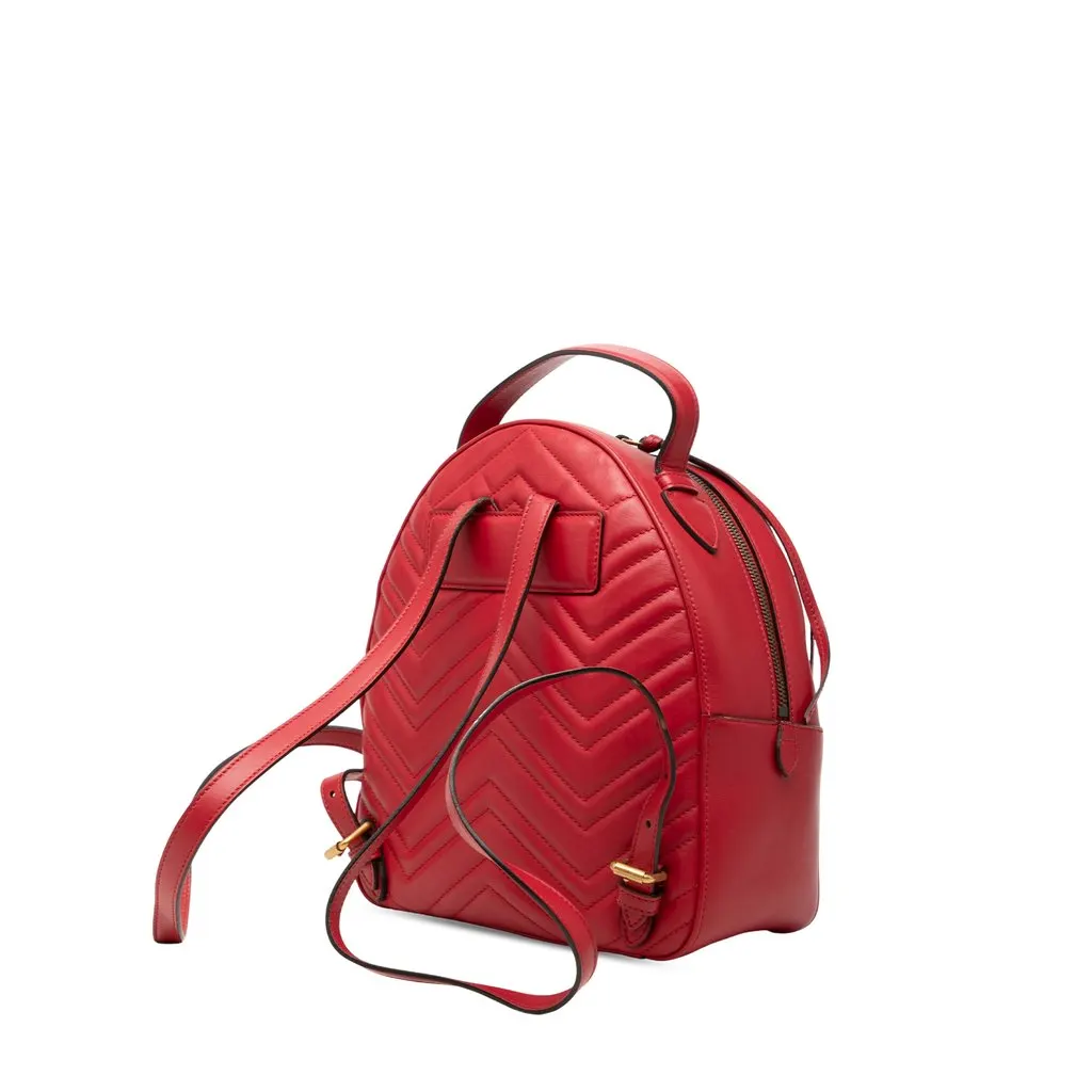 Gucci Small GG Marmont Matelasse Leather Backpack Red Leather Very good - Back View