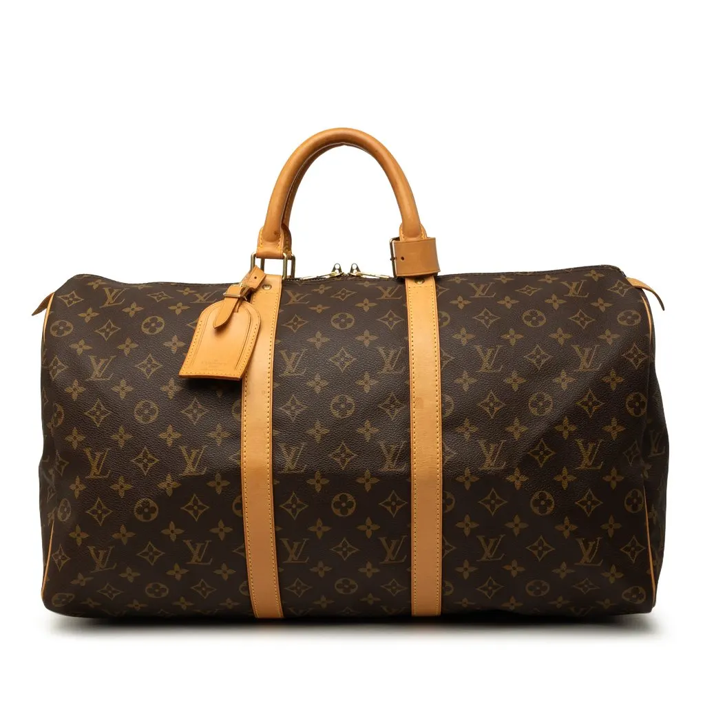 Louis Vuitton Monogram Keepall 50 Brown Canvas Good - Front View