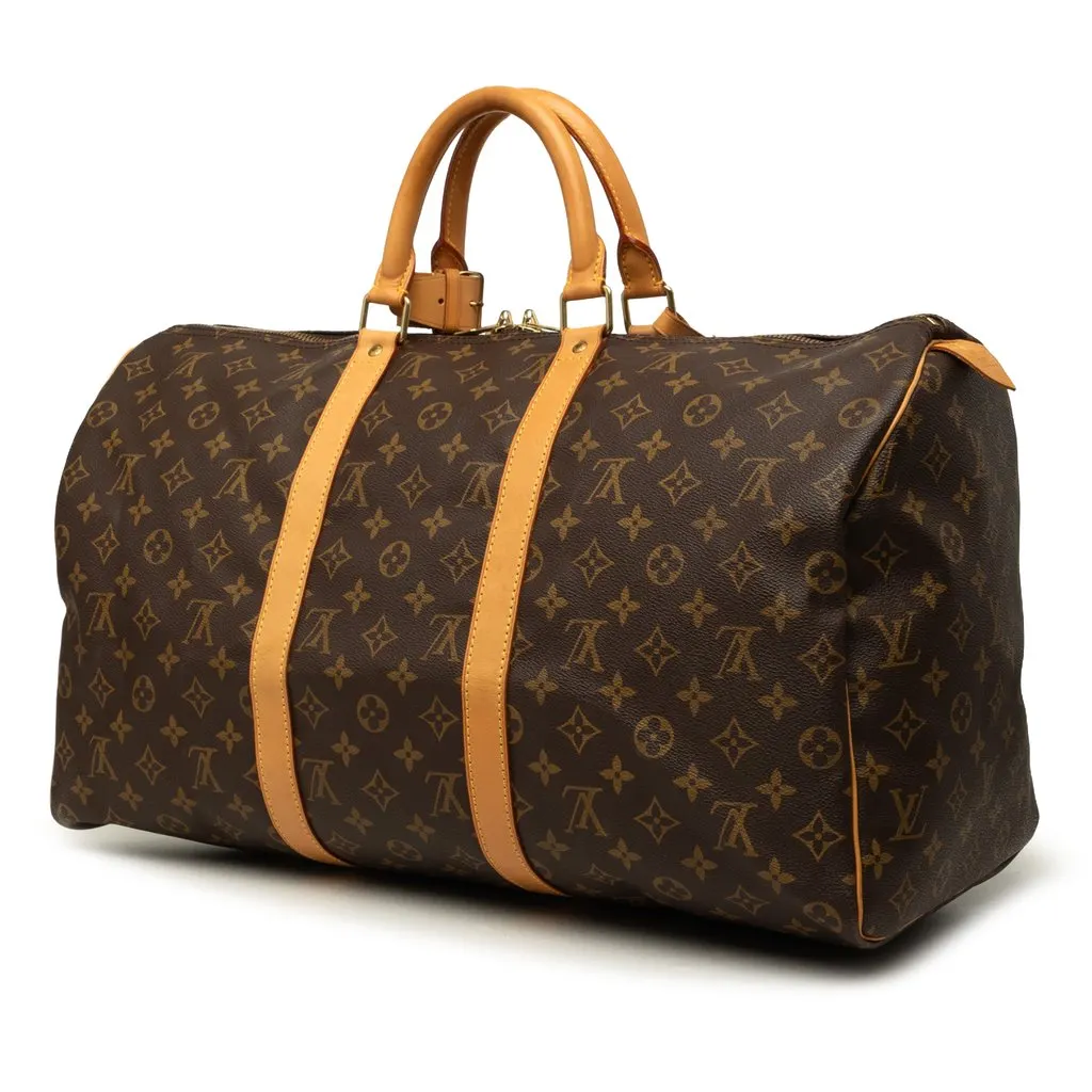 Louis Vuitton Monogram Keepall 50 Brown Canvas Good - Back View