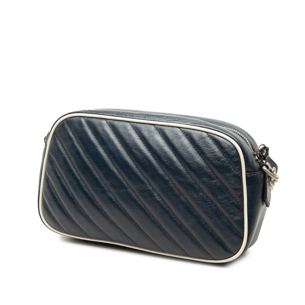 Gucci Small GG Marmont Matelasse Diagonal Calfskin Torchon Crossbody Blue Leather Good - Back View