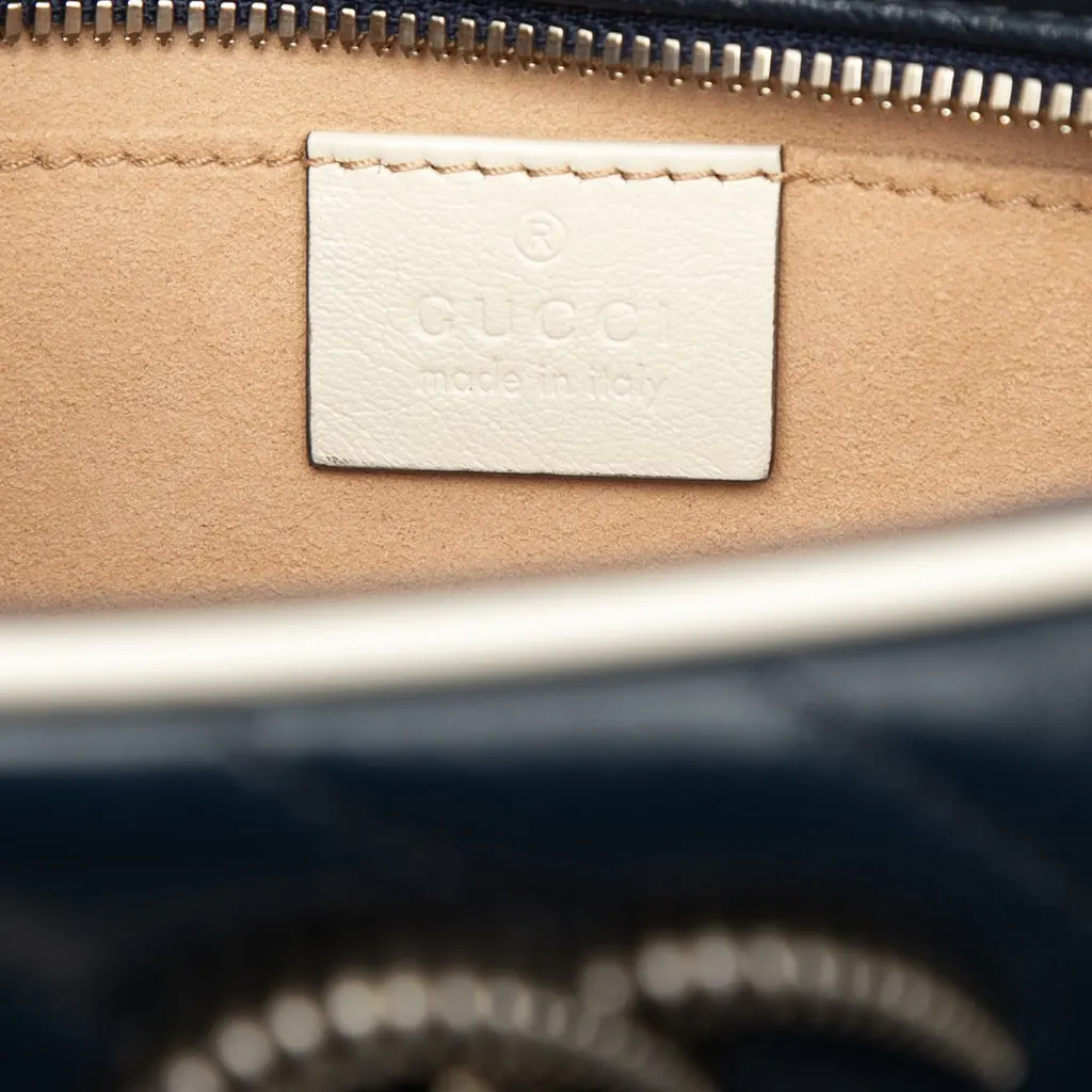 Gucci Small GG Marmont Matelasse Diagonal Calfskin Torchon Crossbody Blue Leather Good - Box View