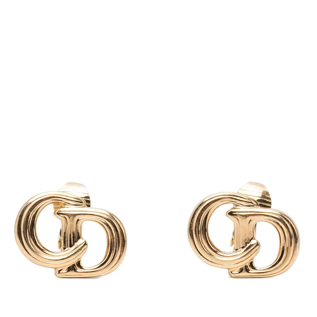 Dior Gold Plated CD Logo Clip On Earrings Gold Metal Very good - Front View
