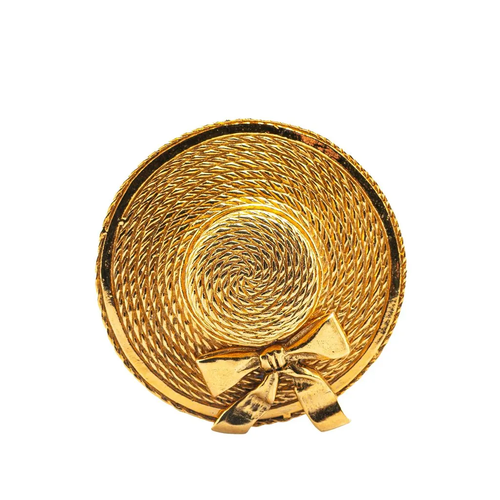 Chanel Gold Plated Straw Hat Brooch Gold Metal Very good - Front View