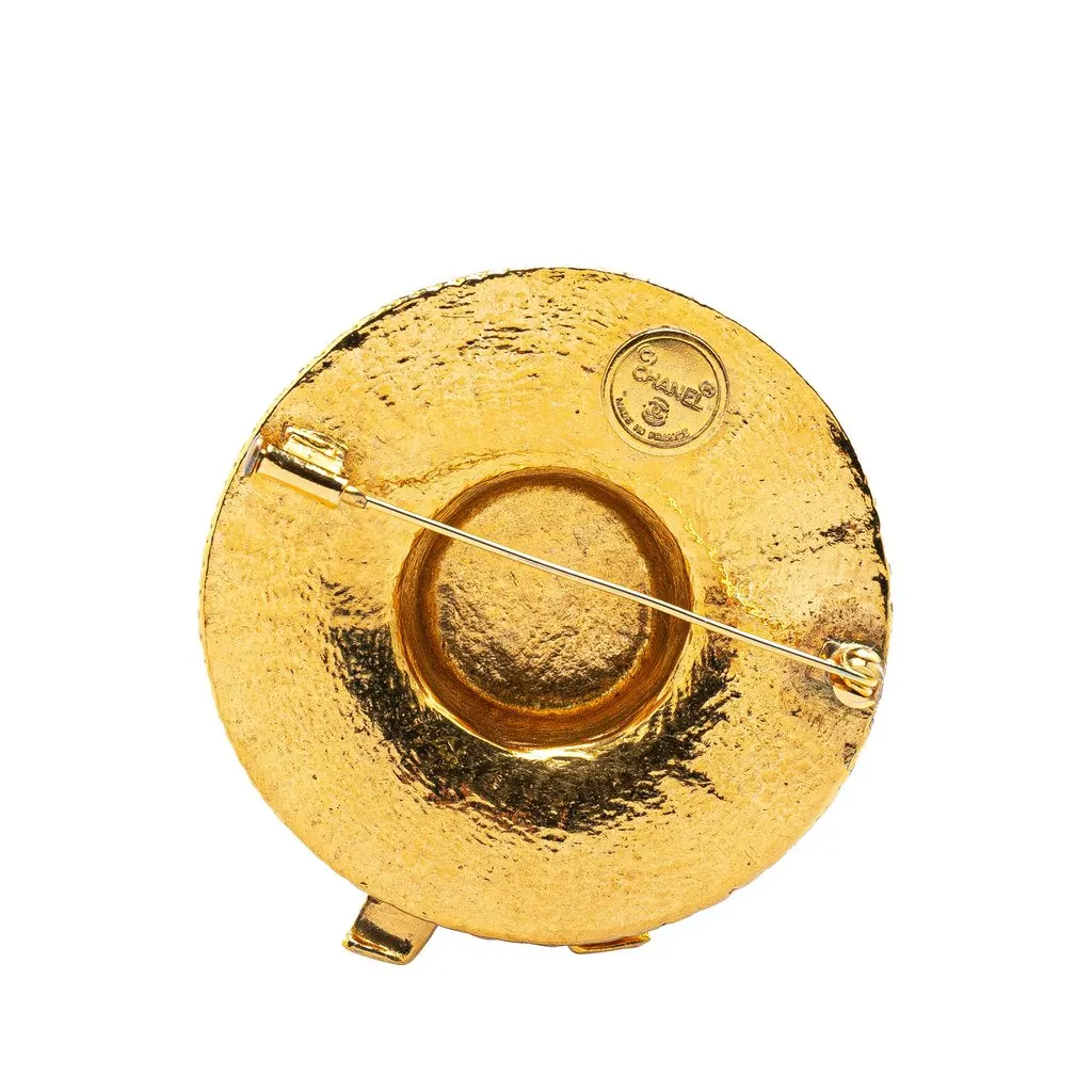 Chanel Gold Plated Straw Hat Brooch Gold Metal Very good - Back View