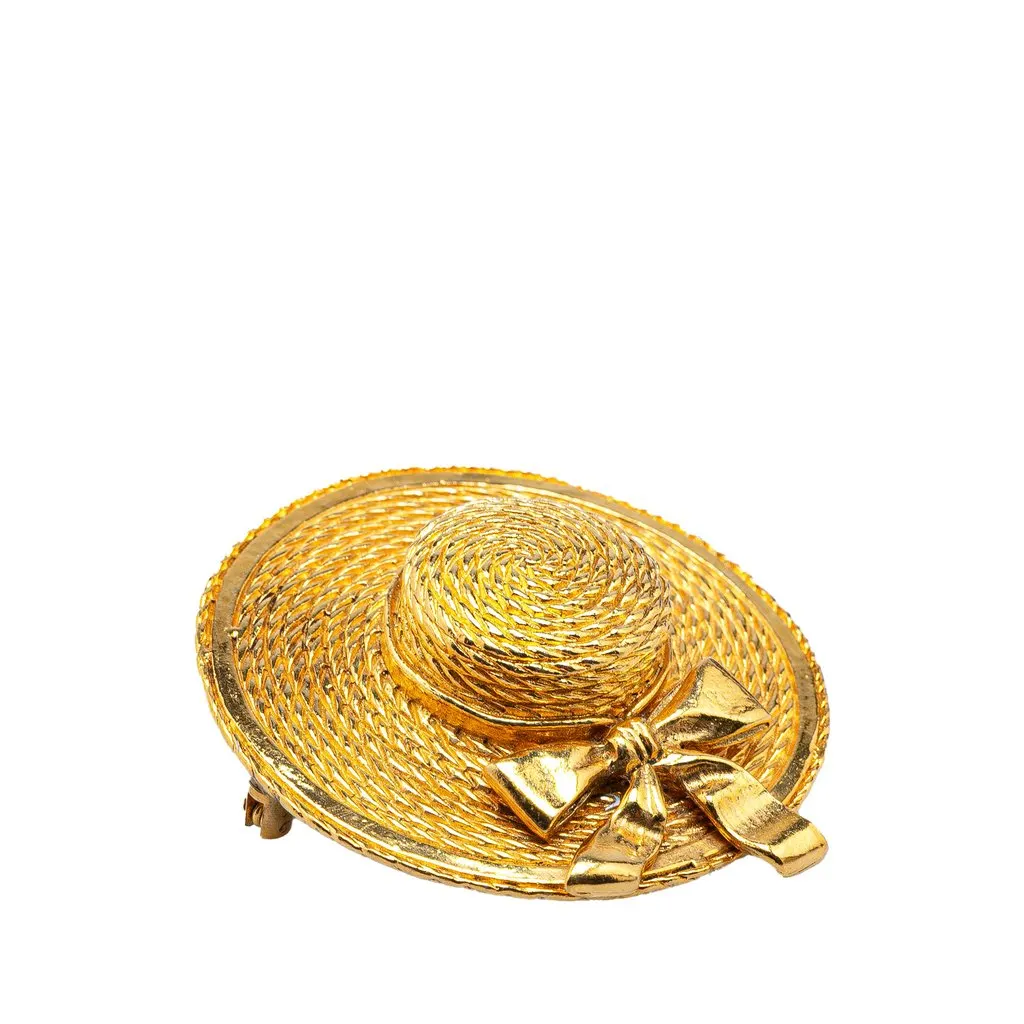 Chanel Gold Plated Straw Hat Brooch Gold Metal Very good - Inside View