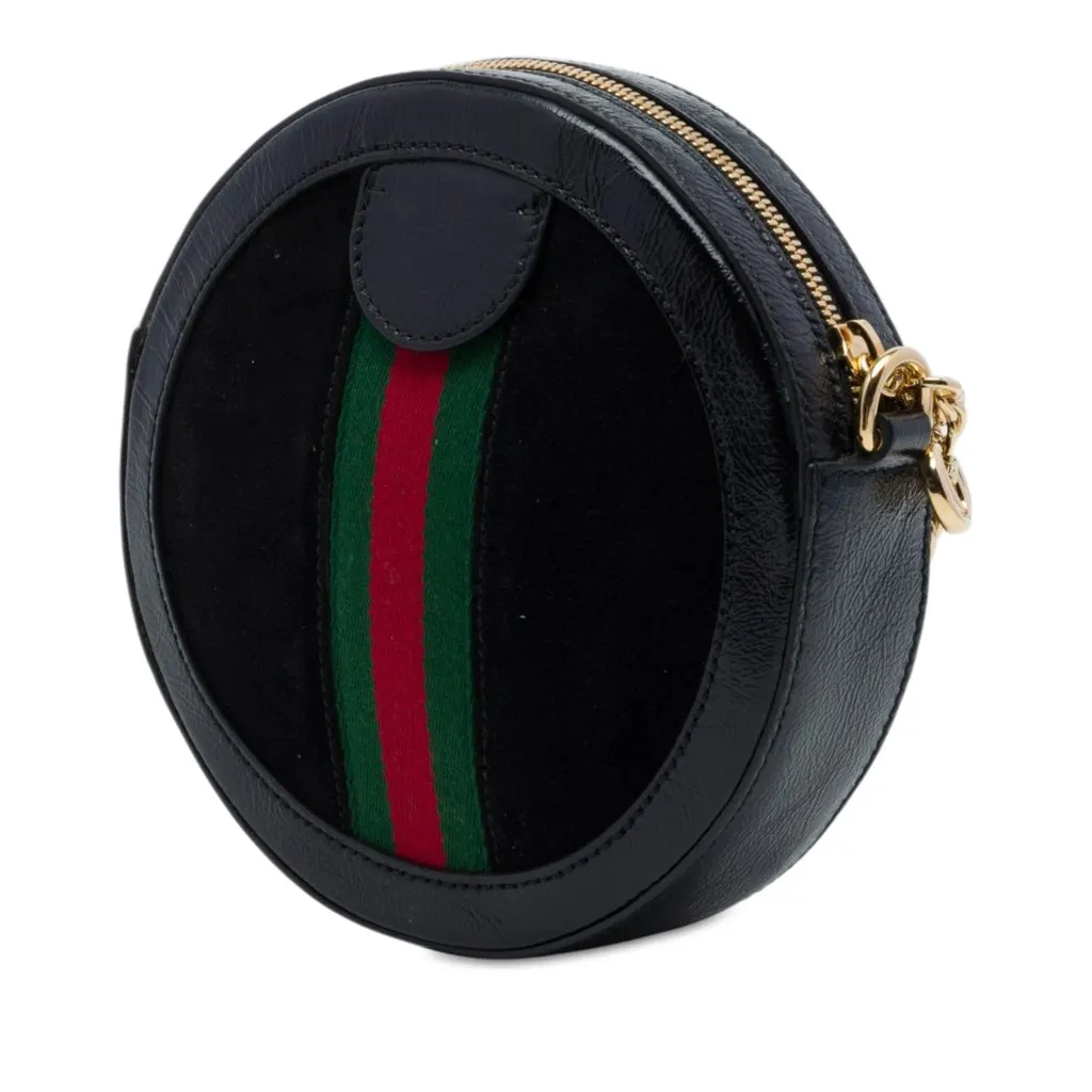 Gucci Mini Suede Web Ophidia Round Crossbody Black Leather Good - Back View