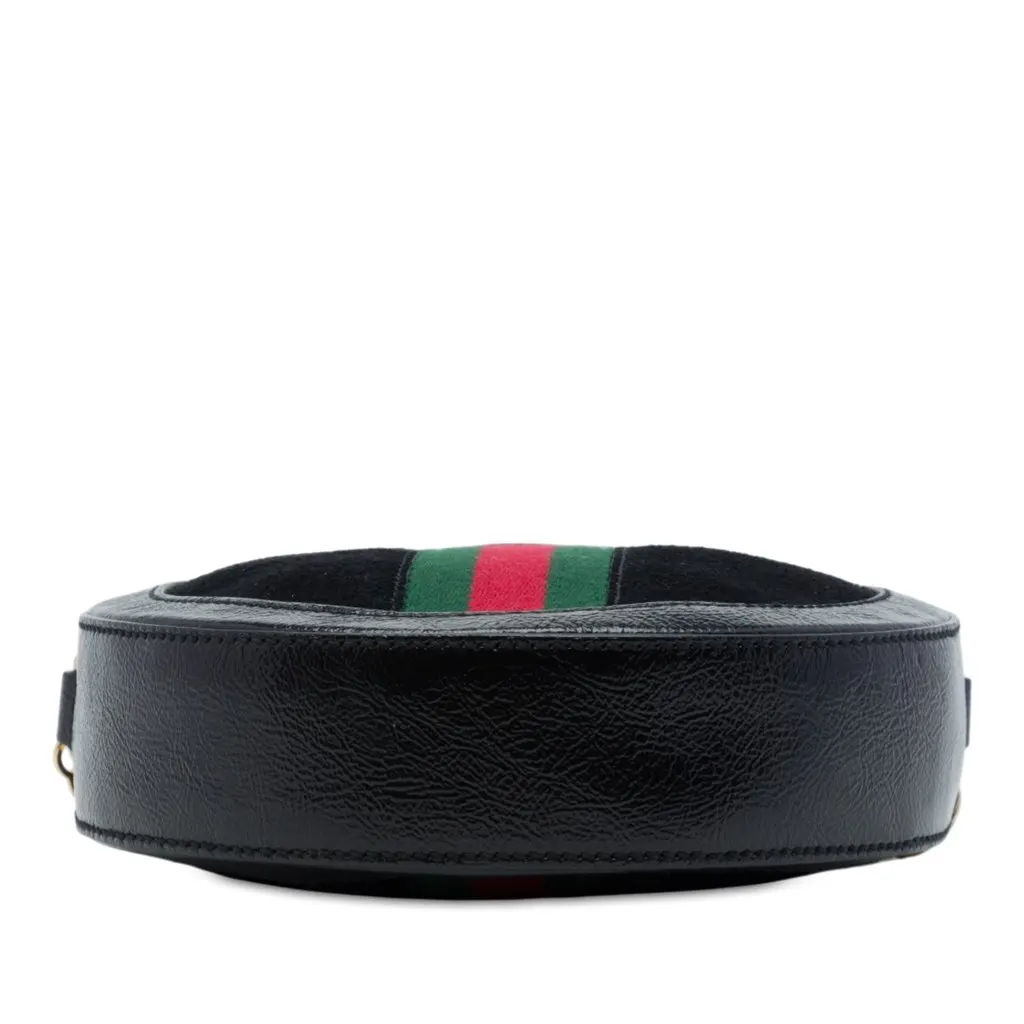 Gucci Mini Suede Web Ophidia Round Crossbody Black Leather Good - Inside View