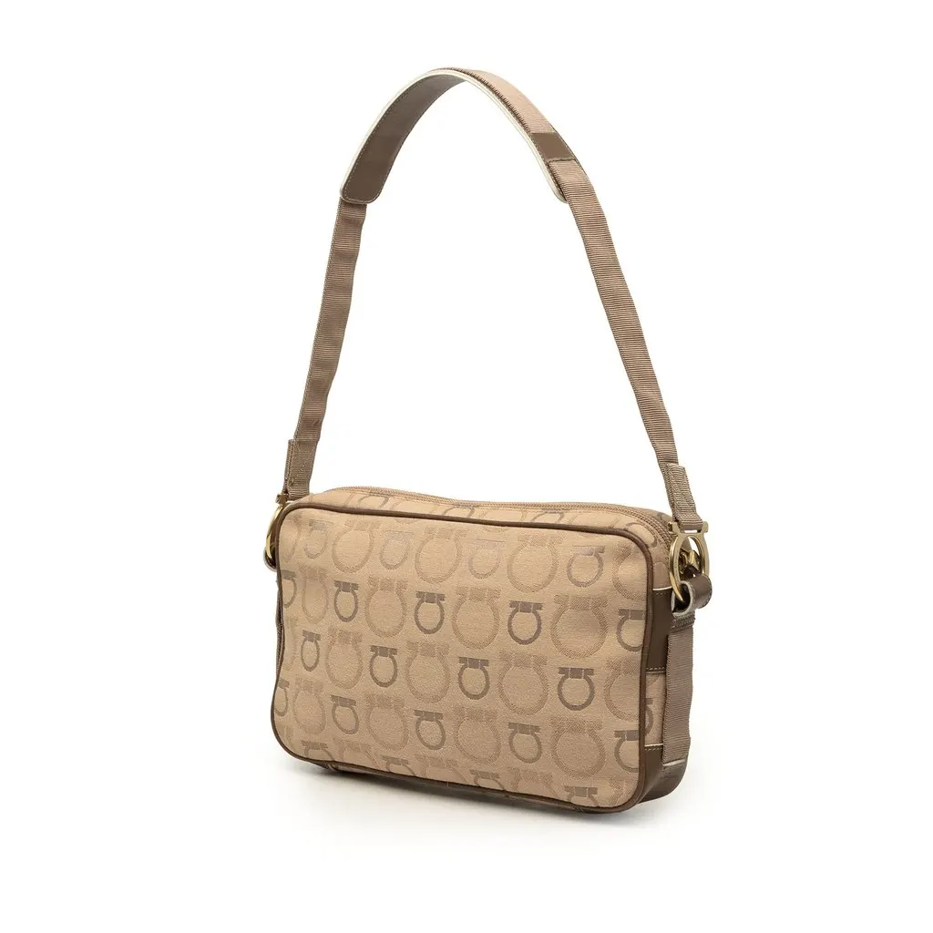 Salvatore Ferragamo Gancini Canvas Shoulder Bag Beige Canvas Good - Back View