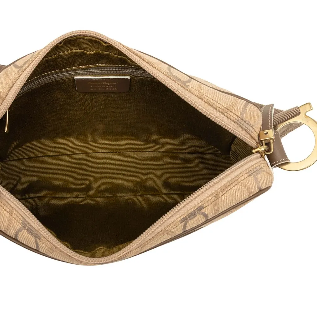 Salvatore Ferragamo Gancini Canvas Shoulder Bag Beige Canvas Good - Model View