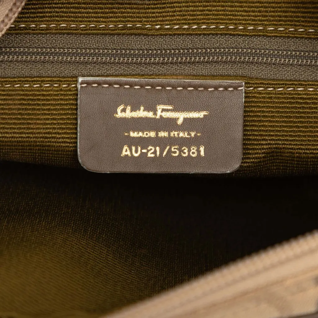 Salvatore Ferragamo Gancini Canvas Shoulder Bag Beige Canvas Good - Box View