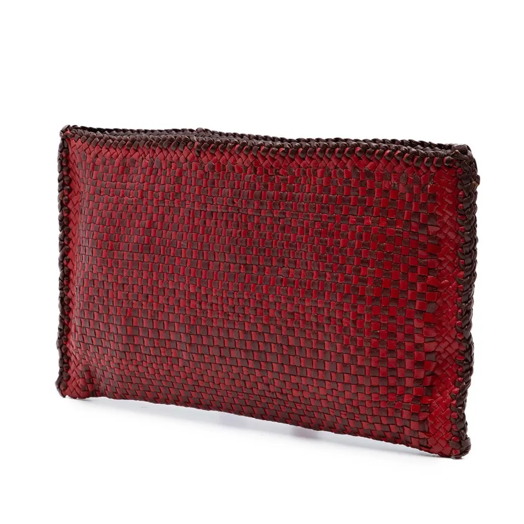 Prada Woven Goatskin Madras Zip Clutch Red Leather Very good - Back View
