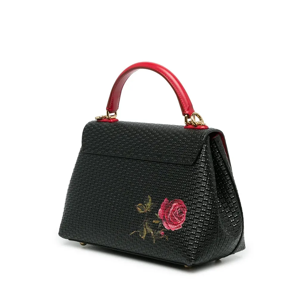 Dolce & Gabbana Calfskin Roses Print Lucia Satchel Black Leather Very good - Back View
