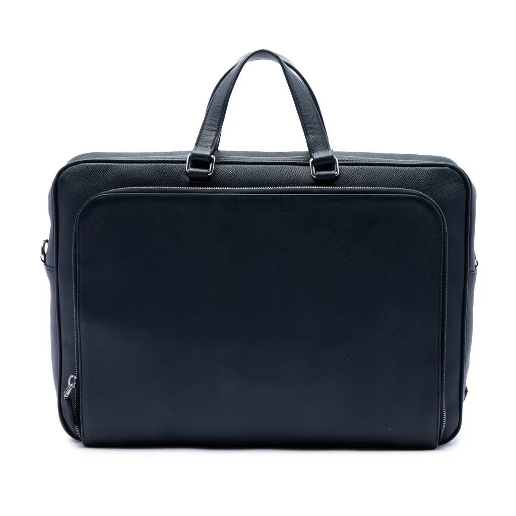 Prada Saffiano Business Bag Blue Leather Very good - Front View