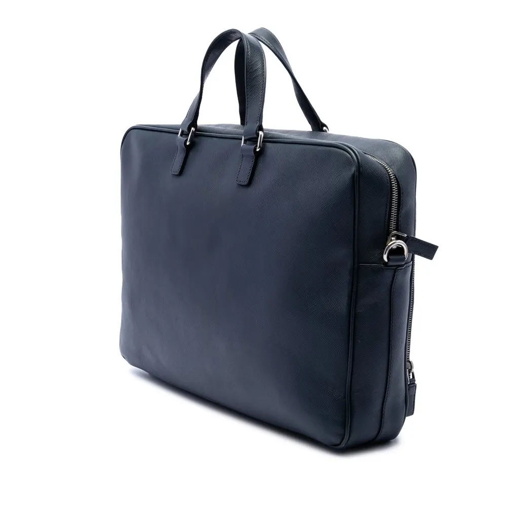 Prada Saffiano Business Bag Blue Leather Very good - Back View