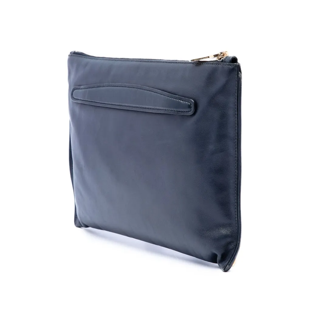Miu Miu Studded Leather Zip Clutch Blue Leather Very good - Back View