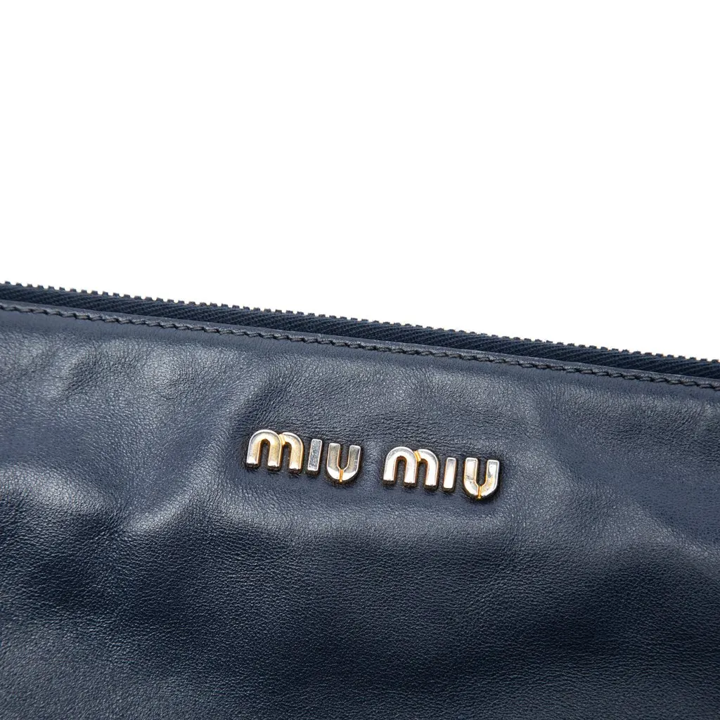Miu Miu Studded Leather Zip Clutch Blue Leather Very good - Box View