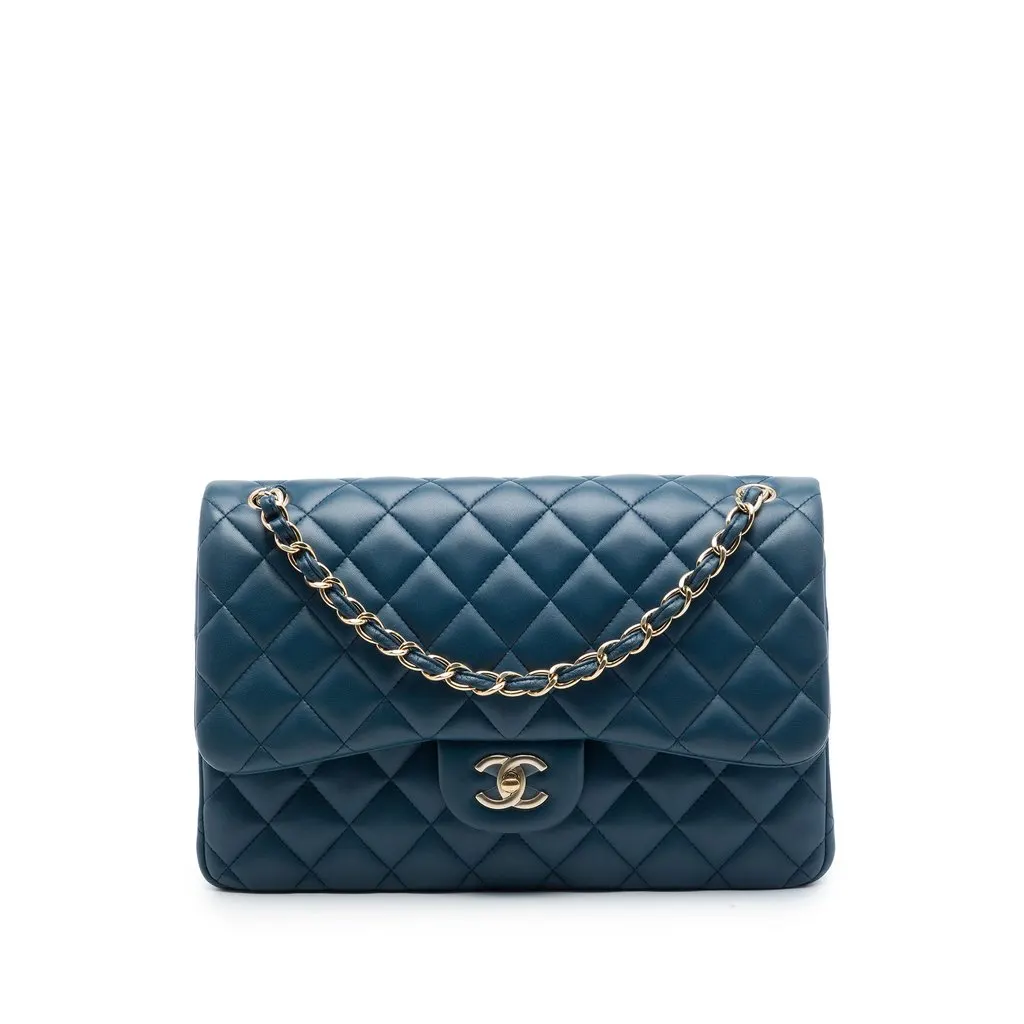 Chanel Jumbo Classic Lambskin Double Flap Blue Leather Very good - Front View