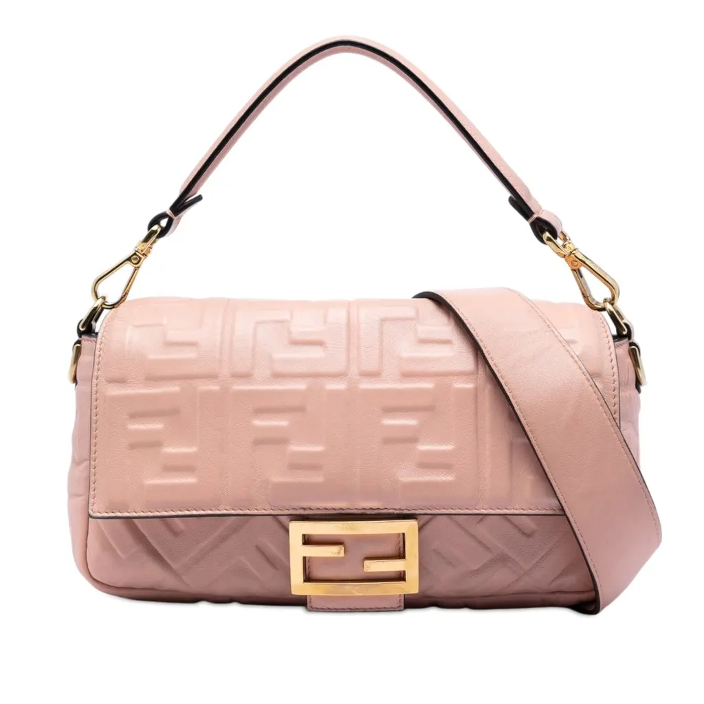 Fendi Zucca Embossed Leather Baguette Satchel Pink Leather Very good - Front View