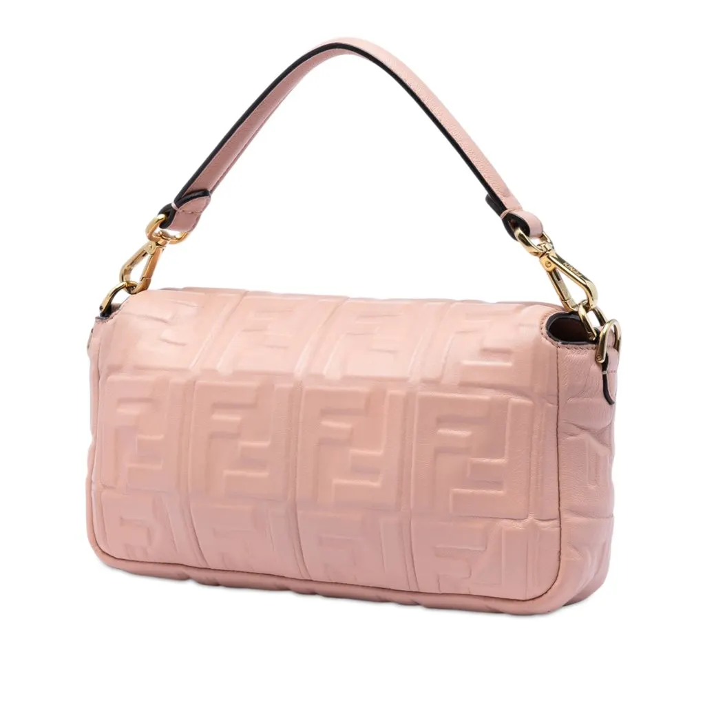 Fendi Zucca Embossed Leather Baguette Satchel Pink Leather Very good - Back View