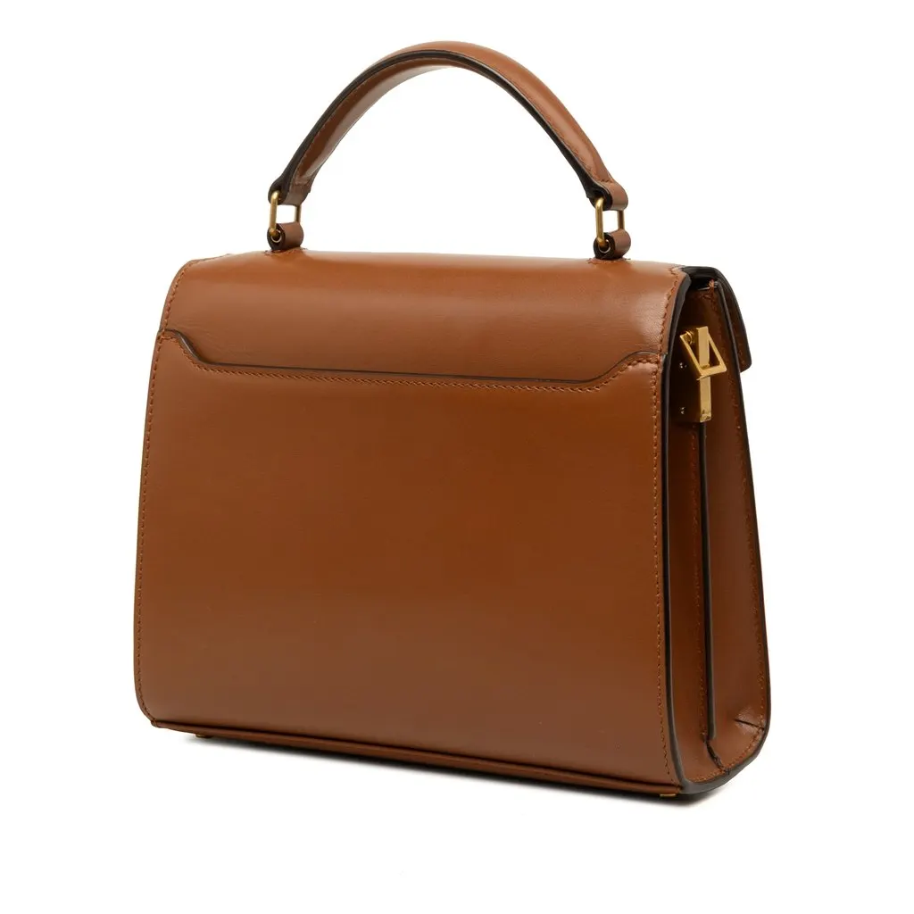 Saint Laurent Mini Suede and Calfskin Cassandra Top Handle Bag Brown Suede Very good - Back View