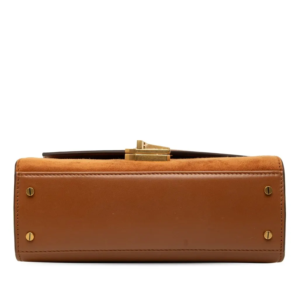 Saint Laurent Mini Suede and Calfskin Cassandra Top Handle Bag Brown Suede Very good - Inside View