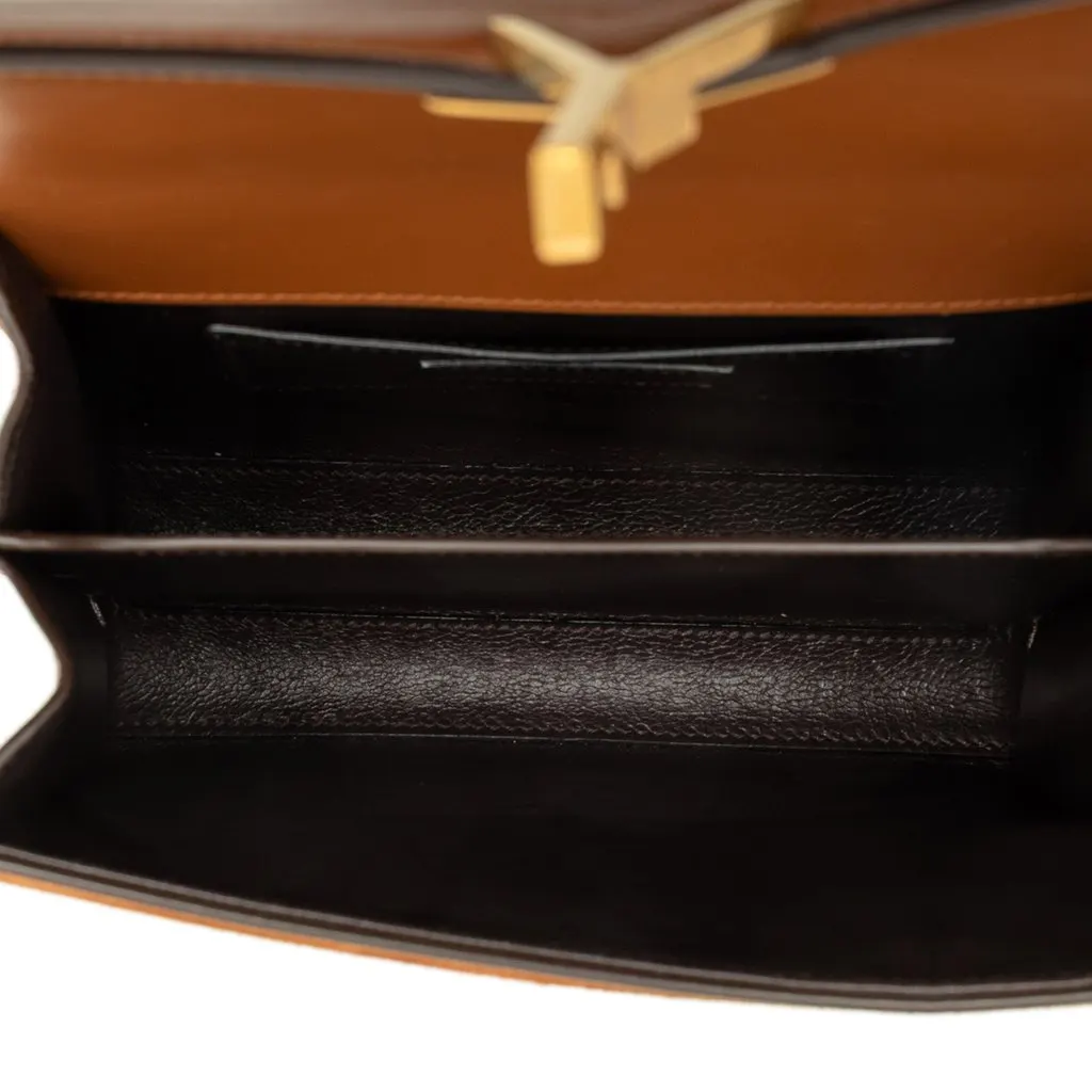 Saint Laurent Mini Suede and Calfskin Cassandra Top Handle Bag Brown Suede Very good - Model View
