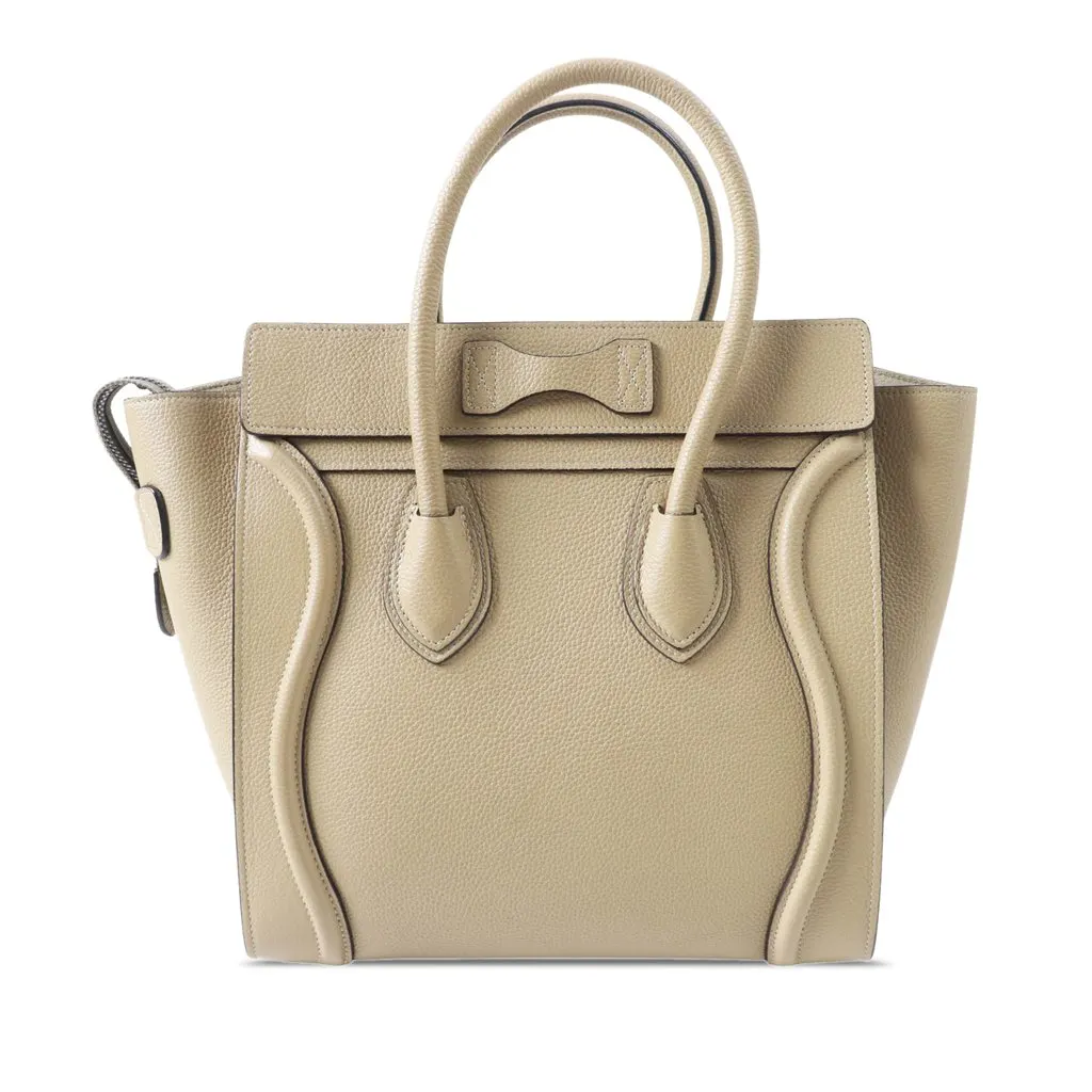 Celine Micro Drummed Calfskin Luggage Tote Beige Leather Never worn - Back View