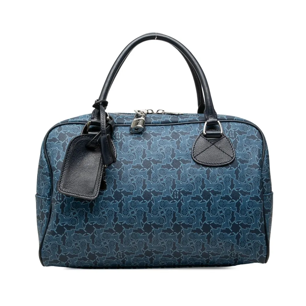 Celine Coated Canvas Saluki Boston Bag Blue Canvas Very good - Front View