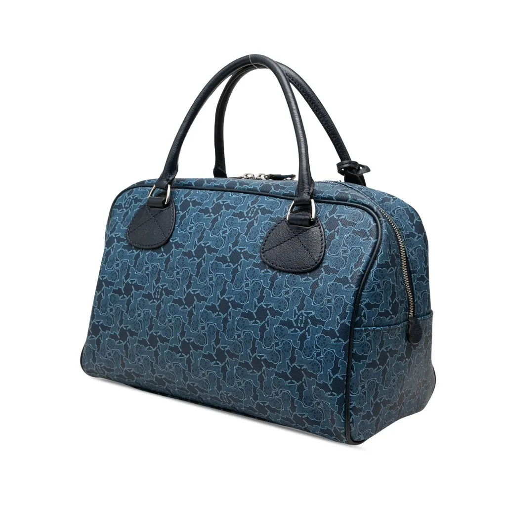 Celine Coated Canvas Saluki Boston Bag Blue Canvas Very good - Back View
