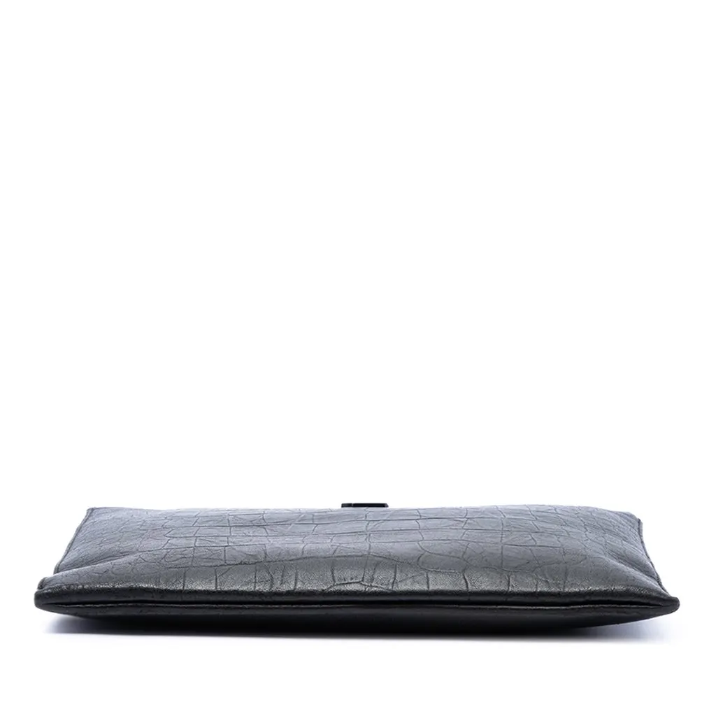 Saint Laurent Croc Embossed Leather Monogram iPad Case Black Leather Good - Inside View