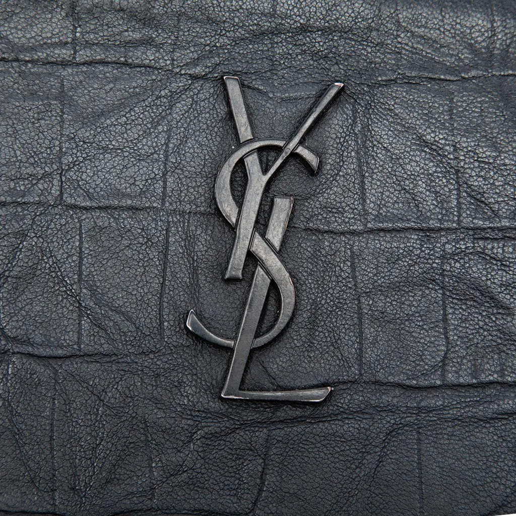 Saint Laurent Croc Embossed Leather Monogram iPad Case Black Leather Good - Box View