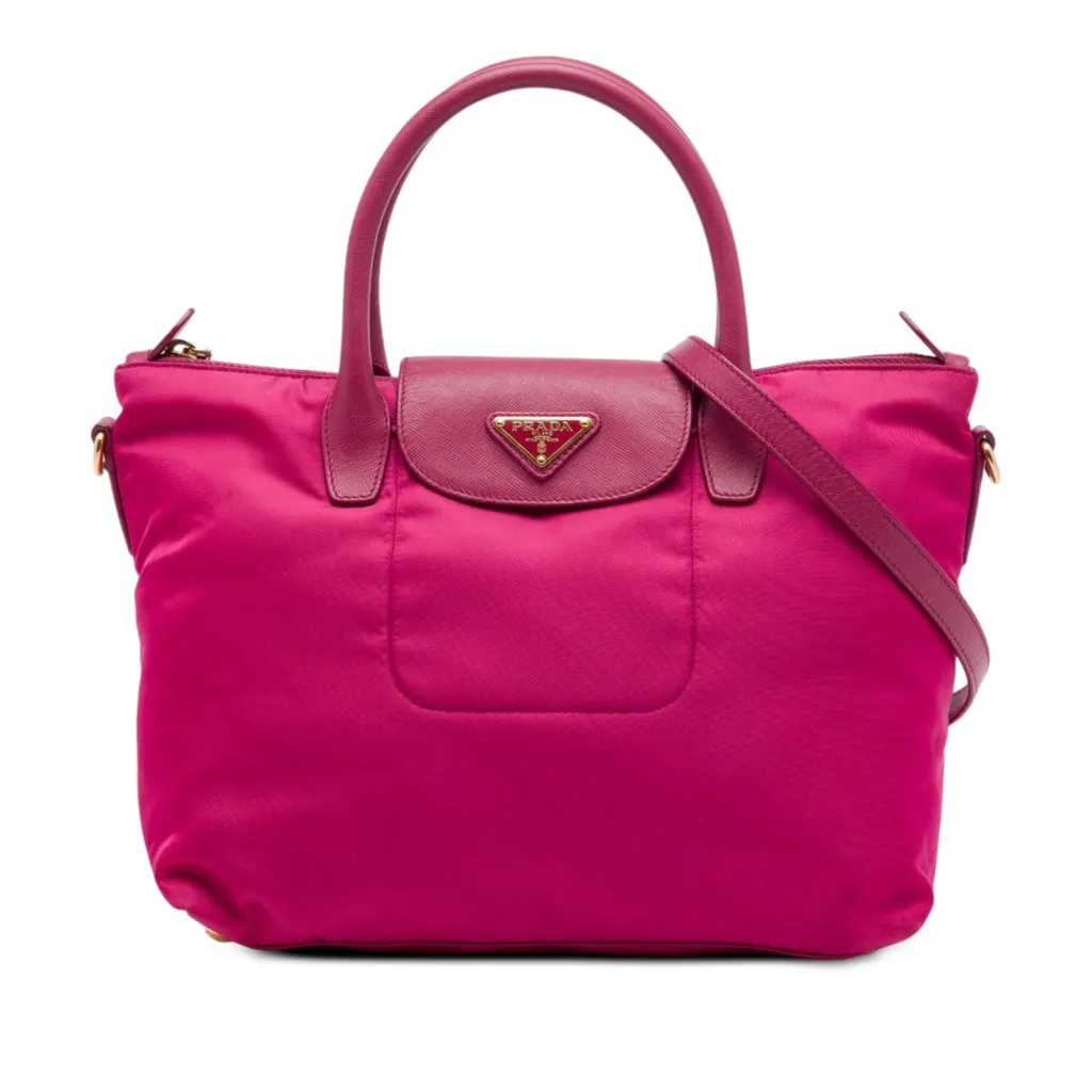 Prada Saffiano Trimmed Tessuto Satchel Pink Very good - Front View