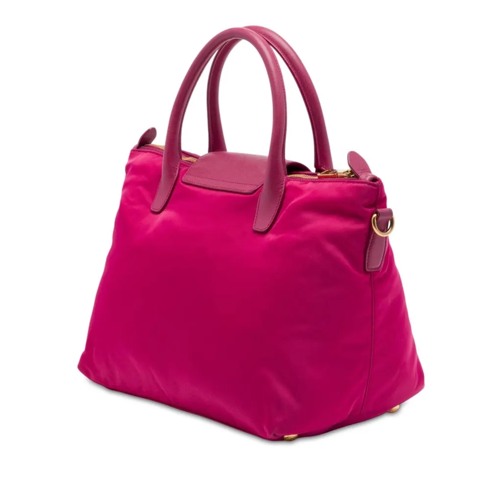Prada Saffiano Trimmed Tessuto Satchel Pink Very good - Back View