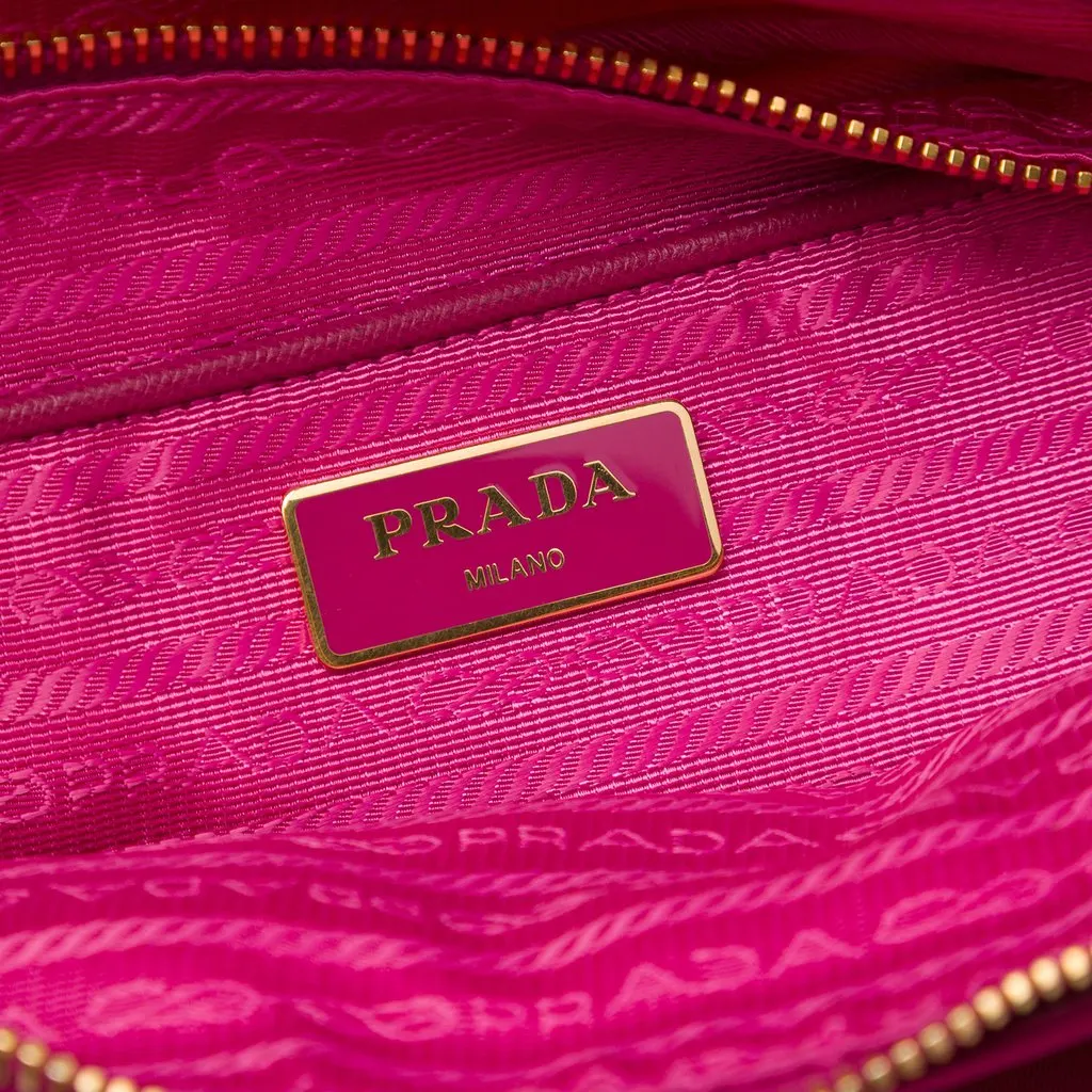 Prada Saffiano Trimmed Tessuto Satchel Pink Very good - Box View