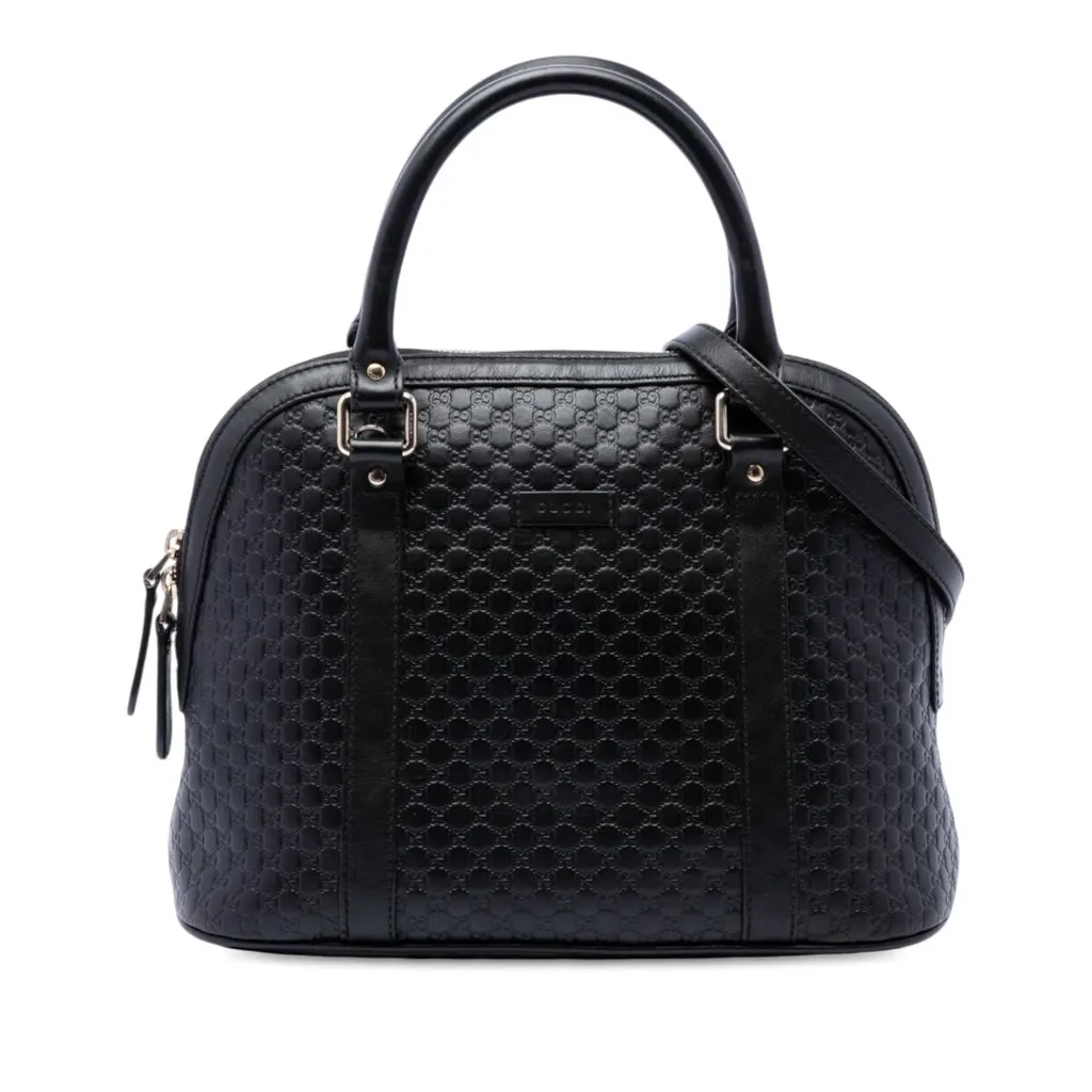 Gucci Medium Microguccissima Dome Satchel Black Leather Good - Front View