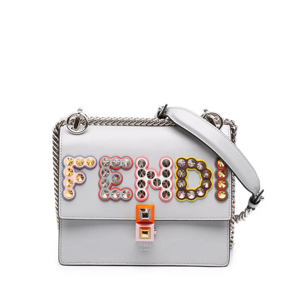 Fendi Small Studded Leather Kan I Crossbody Blue Leather Good - Front View