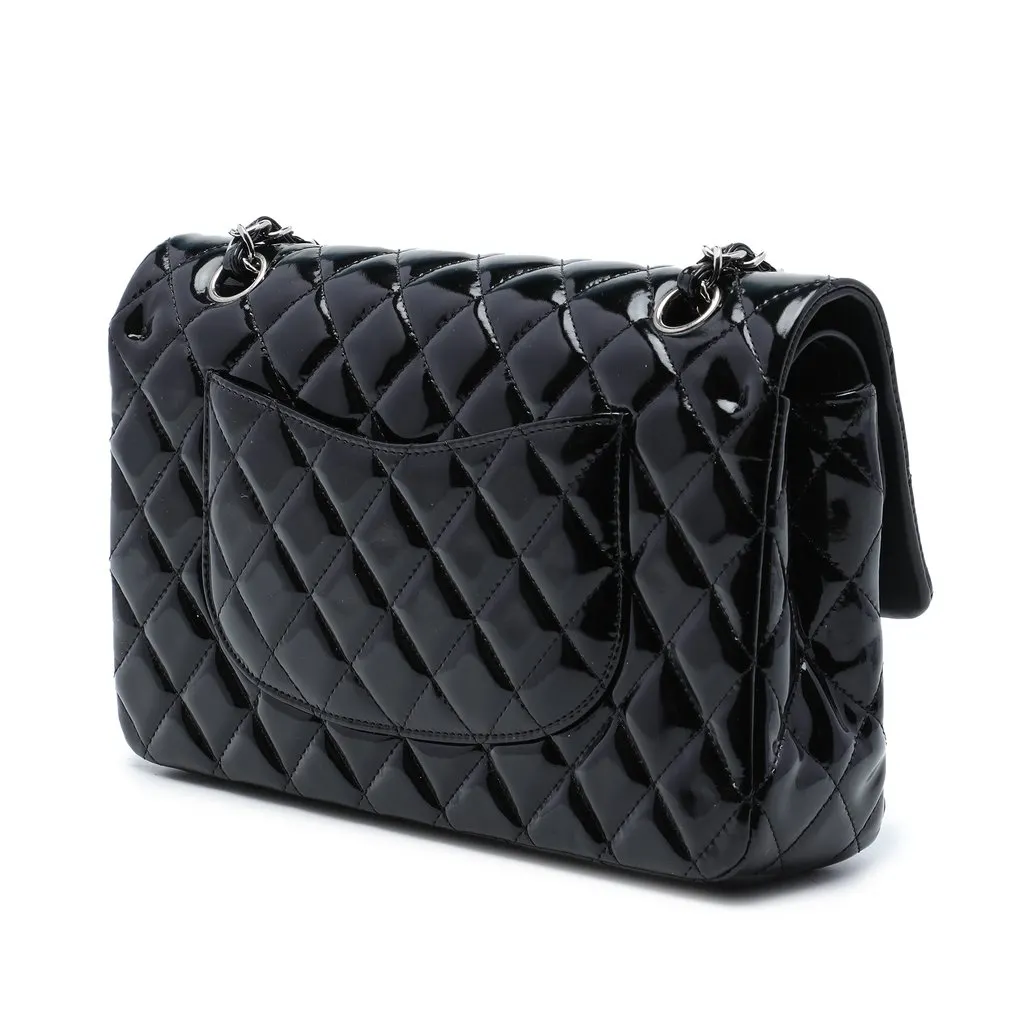 Chanel Medium Classic Patent Double Flap Black Leather Very good - Back View