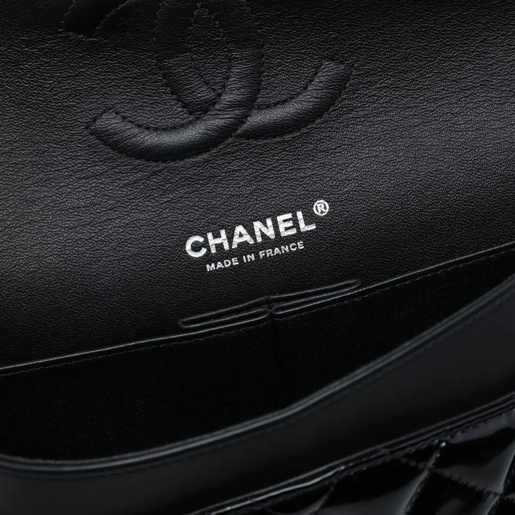 Chanel Medium Classic Patent Double Flap Black Leather Very good - Box View