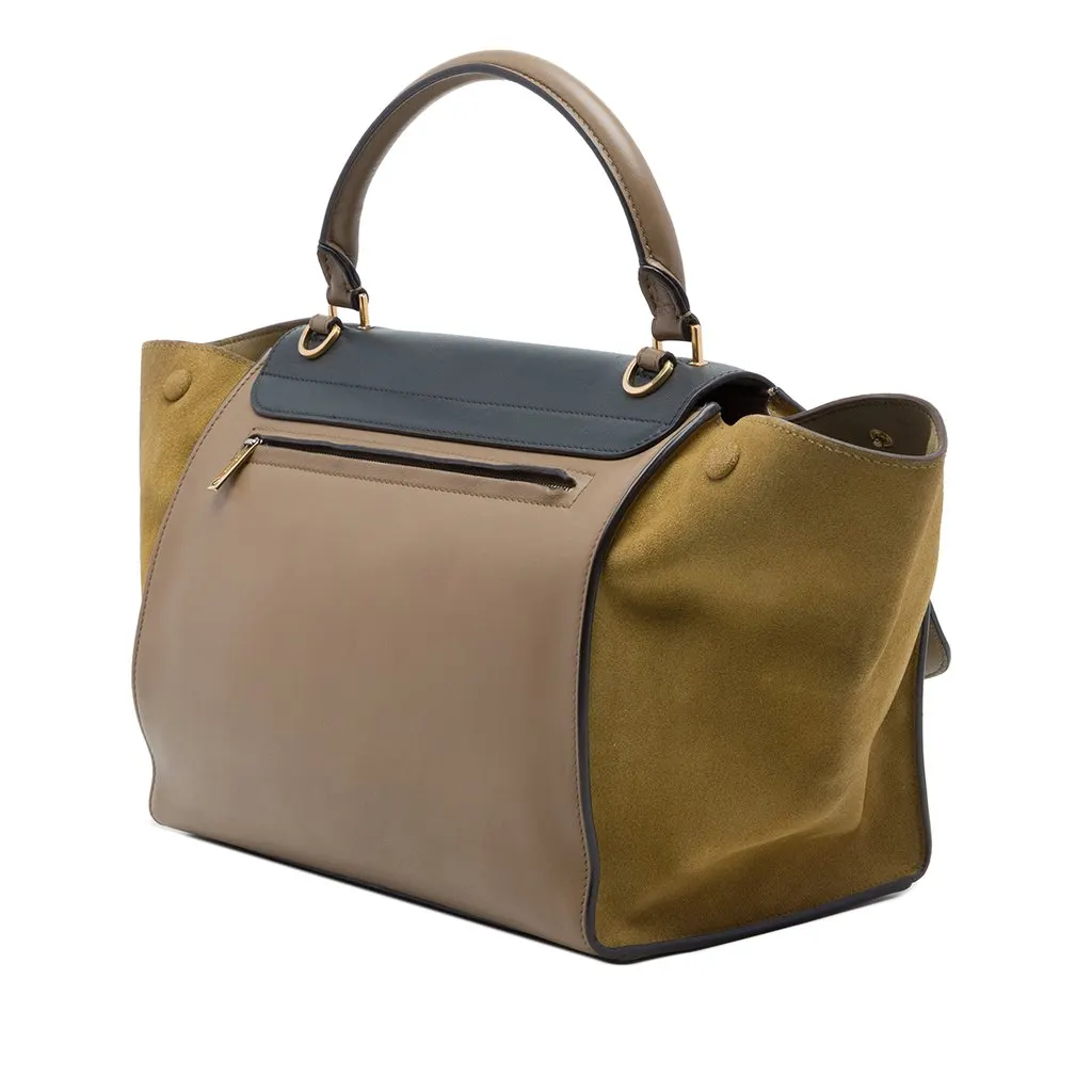 Celine Medium Tricolor Calfskin and Suede Trapeze Satchel Brown Leather Very good - Back View
