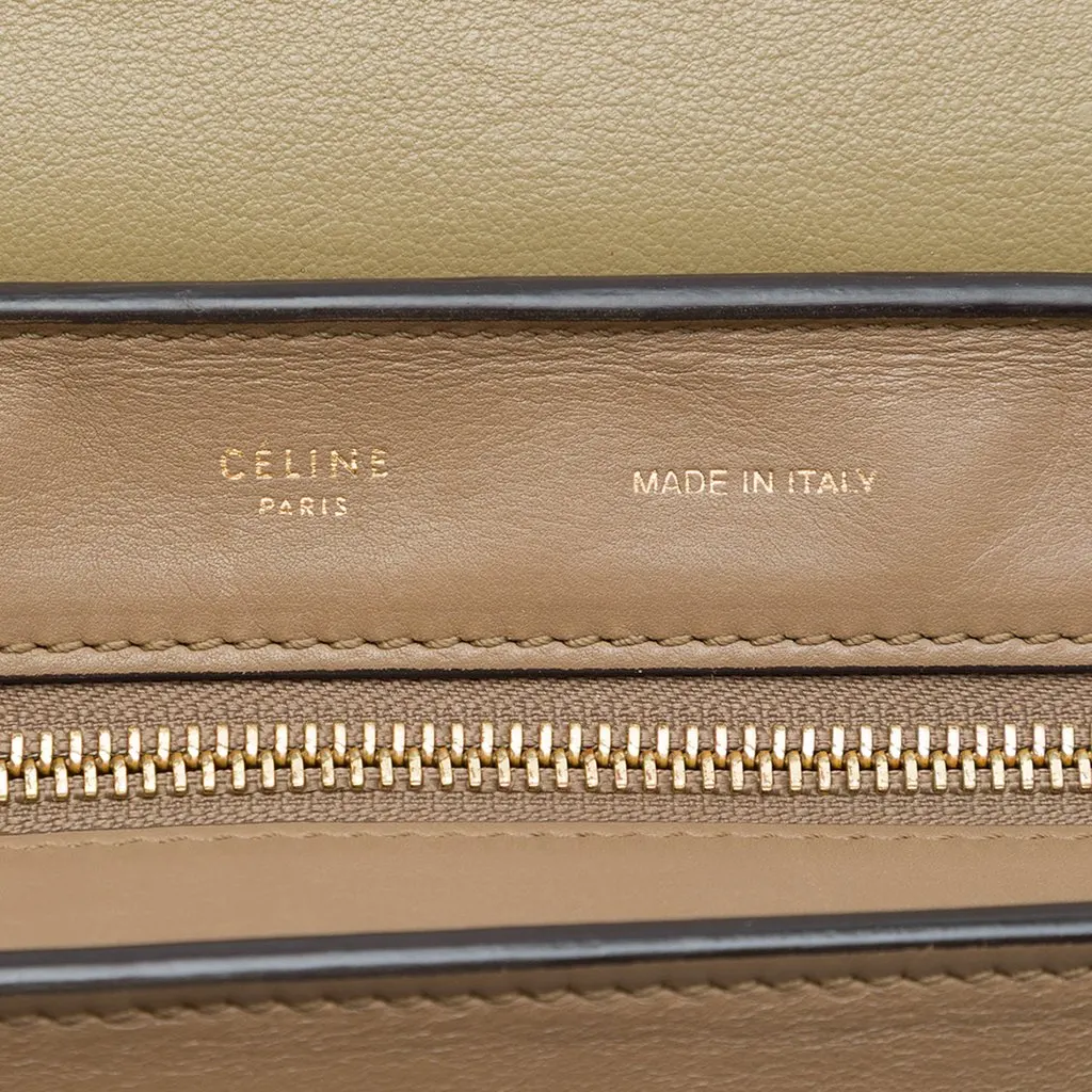 Celine Medium Tricolor Calfskin and Suede Trapeze Satchel Brown Leather Very good - Box View