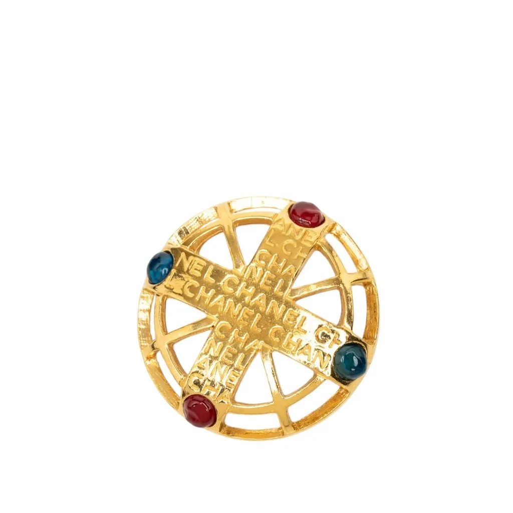 Chanel CC Gold Plated Gripoix Brooch Gold Metal Very good - Front View
