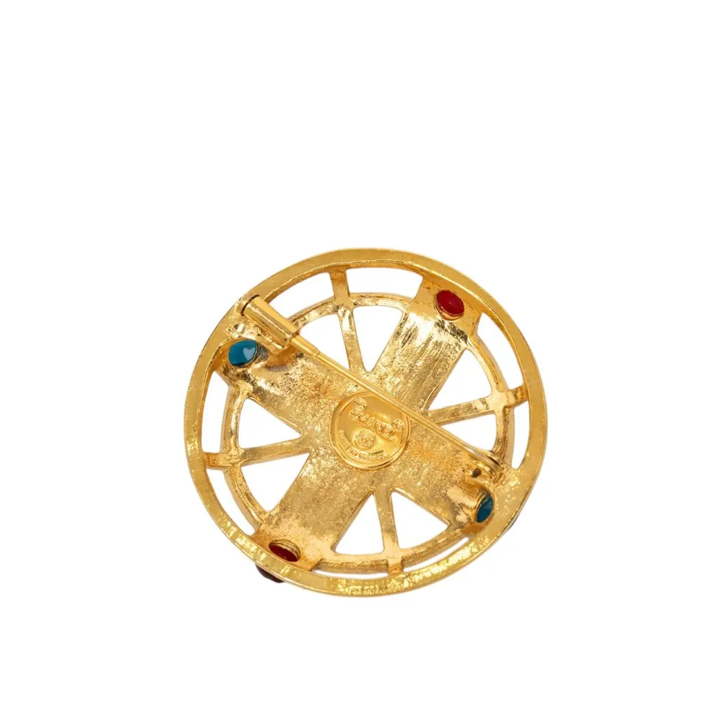 Chanel CC Gold Plated Gripoix Brooch Gold Metal Very good - Back View
